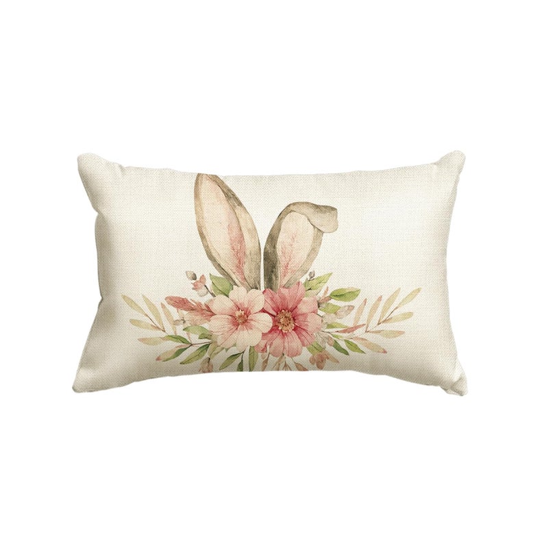 AVOIN colorlife AVOIN colorlife Happy Easter Throw Pillow Cover 12 x 20 Inch Rabbit Spring Flower Holiday Party Cushion Case Decoration for Sofa Couch