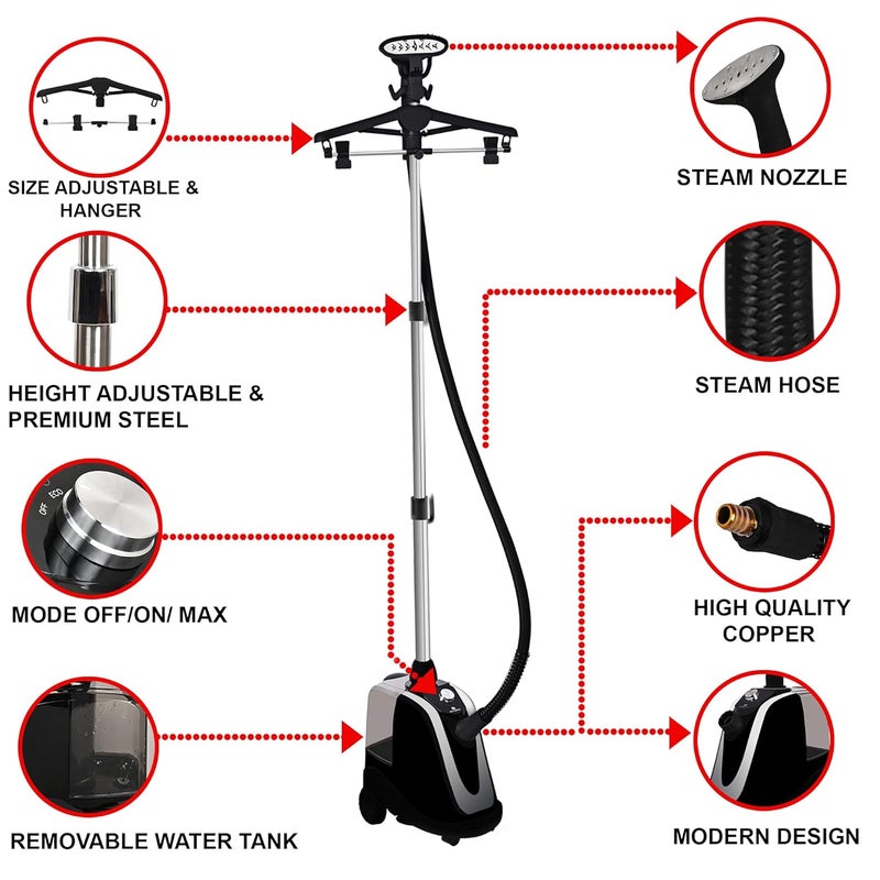 ROSSMANN Rossmann Professional Garment Steamer 2400 Watts Double Coil Aluminium Boiler 35 Litre Large Water Tank 90mins of Continuous Steam Premium Heavy Duty Build Quality 2 Years WarrantyBlack  - Image 2