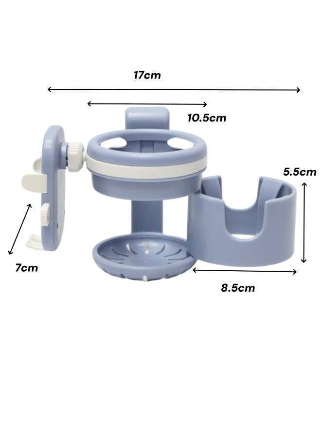 oldlaiben Stroller Cup Holder,Baby Stroller Holder,3-In-1 Cup Phone Holder,Double Cup Design,Baby Pram Milk Bottle Holder,With Phone Holder,360° Rotation,Anti-Slip Design,For Stroller,Scooter(Blue) - Image 2