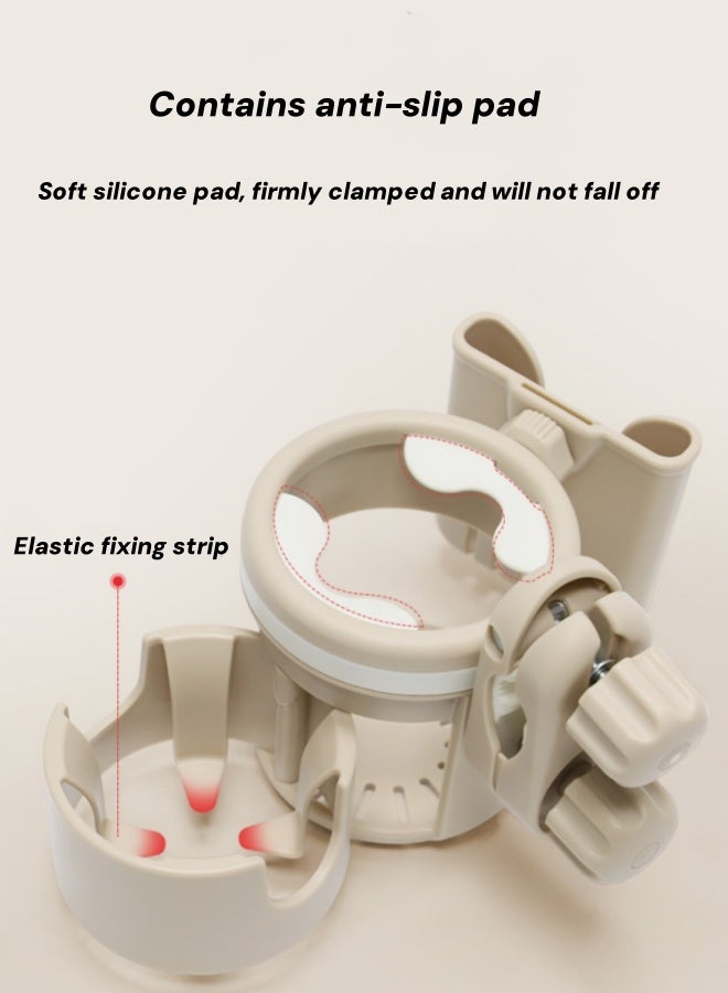oldlaiben Stroller Cup Holder,Baby Stroller Holder,3-In-1 Cup Phone Holder,Double Cup Design,Baby Pram Milk Bottle Holder,With Phone Holder,360° Rotation,Anti-Slip Design,For Stroller,Scooter(Blue) - Image 5