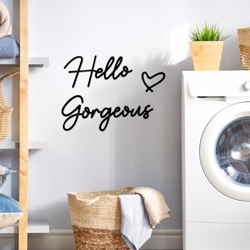 ESTART Hello Gorgeous Metal Wall Art Decor Minimalist Metal Words Hello Gorgeous Sign Farmhouse Decor for Home Bathroom Vanity or Makeup Room Living Room Bedroom Office Hotel Wall Decoration (Black) - Image 2