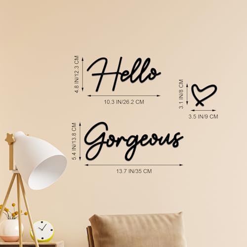 ESTART Hello Gorgeous Metal Wall Art Decor Minimalist Metal Words Hello Gorgeous Sign Farmhouse Decor for Home Bathroom Vanity or Makeup Room Living Room Bedroom Office Hotel Wall Decoration (Black) - Image 3
