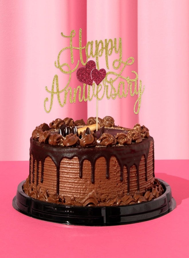 Psyqtsuary Glittery Happy Anniversary Cake Topper, Gold Glitter Fabulous Anniversary Cake Pick Cheers Anniversarys Cakes Decoration Company Anniversarys Party Decoration for Celebrating Party AnniversaryDecor - Image 4