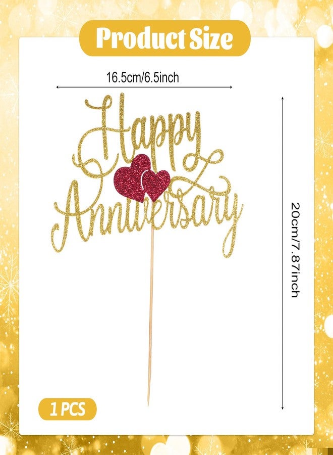 Psyqtsuary Glittery Happy Anniversary Cake Topper, Gold Glitter Fabulous Anniversary Cake Pick Cheers Anniversarys Cakes Decoration Company Anniversarys Party Decoration for Celebrating Party AnniversaryDecor - Image 2