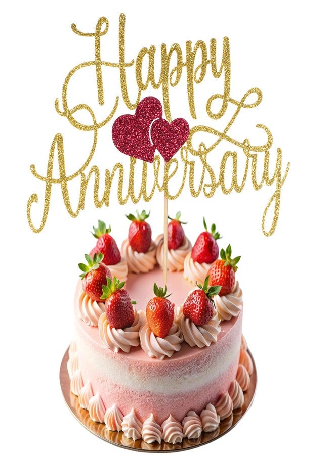 Psyqtsuary Glittery Happy Anniversary Cake Topper, Gold Glitter Fabulous Anniversary Cake Pick Cheers Anniversarys Cakes Decoration Company Anniversarys Party Decoration for Celebrating Party AnniversaryDecor - Image 1