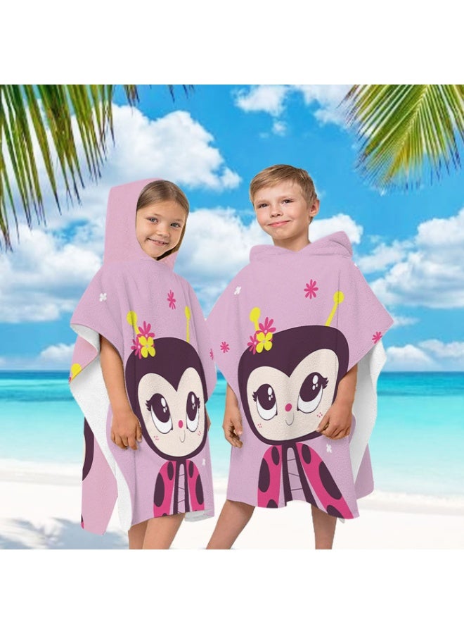 Kids Ladybug Hooded Beach Towel Poncho, Ultra Soft Microfiber Quick-Drying Bathrobe for Boys Girls, Cartoon Swim Cover-Up Towel for Pool, Beach & Bath Time - Image 1