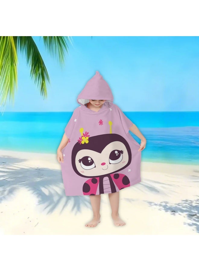 Kids Ladybug Hooded Beach Towel Poncho, Ultra Soft Microfiber Quick-Drying Bathrobe for Boys Girls, Cartoon Swim Cover-Up Towel for Pool, Beach & Bath Time - Image 5