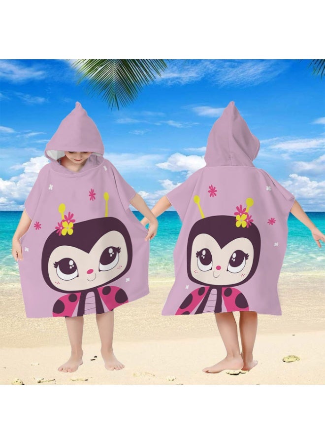 Kids Ladybug Hooded Beach Towel Poncho, Ultra Soft Microfiber Quick-Drying Bathrobe for Boys Girls, Cartoon Swim Cover-Up Towel for Pool, Beach & Bath Time - Image 3