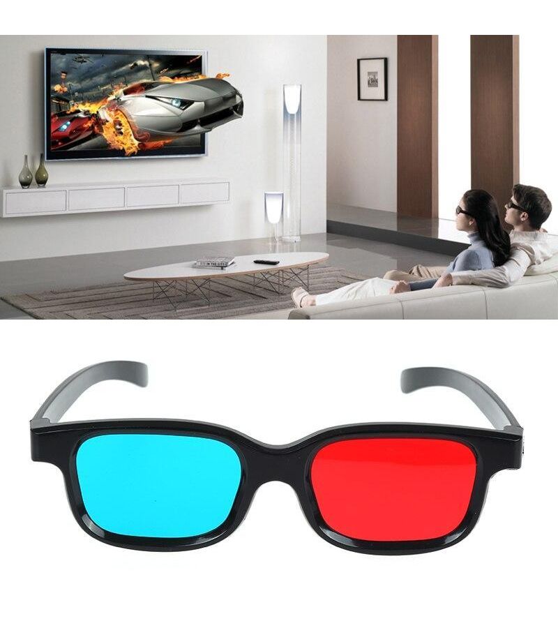 2 قطع من نظارات 3D باللونين الأحمر والأزرق، تصميم أسود بسيط متعدد الاستخدامات لأجهزة التلفزيون وDVD وأجهزة الألعاب، تأثير بصري ثلاثي الأبعاد. - Image 1