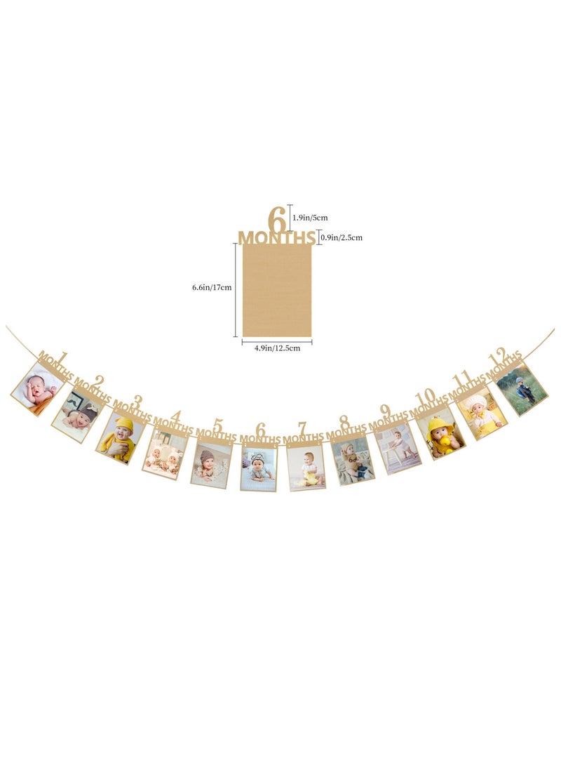 12 Months Photo Frame Banner First Happy Birthday Decorations 1St Baby Boy Girl My 1 One Year Party Supplies  Kraft paper color
