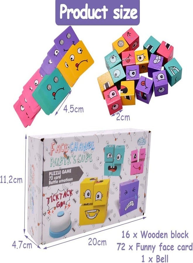 puzzle toys Wooden Cube Puzzle, Face Change Cube, Emoji Blocks Game, 3D Puzzle Face-Changing Magic Cube, Colourful Magic Cube Building Block Toy Equipped with Bell - Image 2