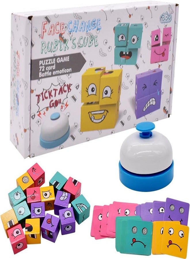 puzzle toys Wooden Cube Puzzle, Face Change Cube, Emoji Blocks Game, 3D Puzzle Face-Changing Magic Cube, Colourful Magic Cube Building Block Toy Equipped with Bell - Image 1
