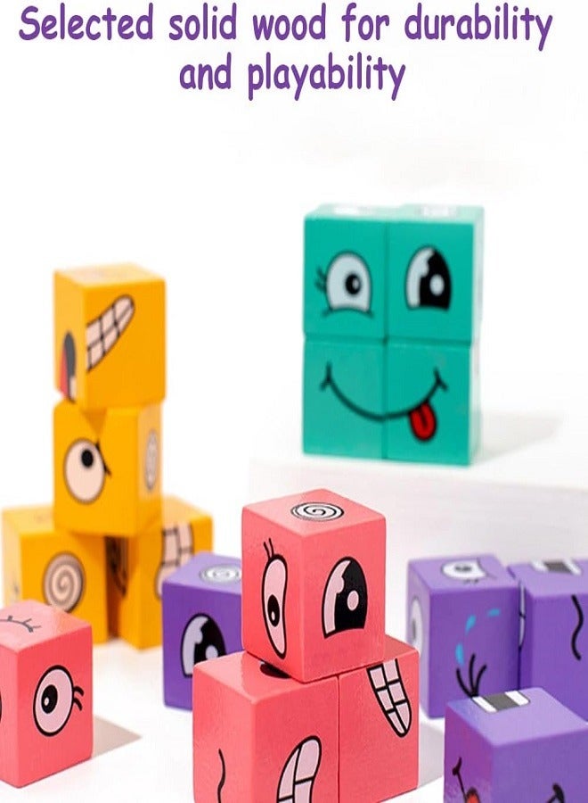 puzzle toys Wooden Cube Puzzle, Face Change Cube, Emoji Blocks Game, 3D Puzzle Face-Changing Magic Cube, Colourful Magic Cube Building Block Toy Equipped with Bell - Image 3