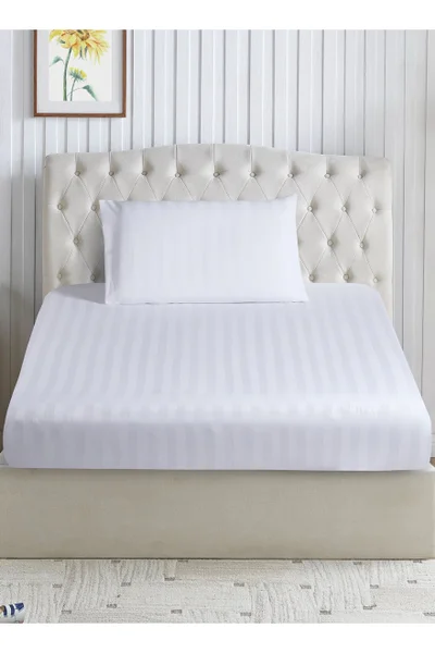 Donetella 2-Piece Striped Bedding Set – Single Fitted Sheet 120x200+30 cm with All-Around Elastic &amp; 1 Matching Pillowcases