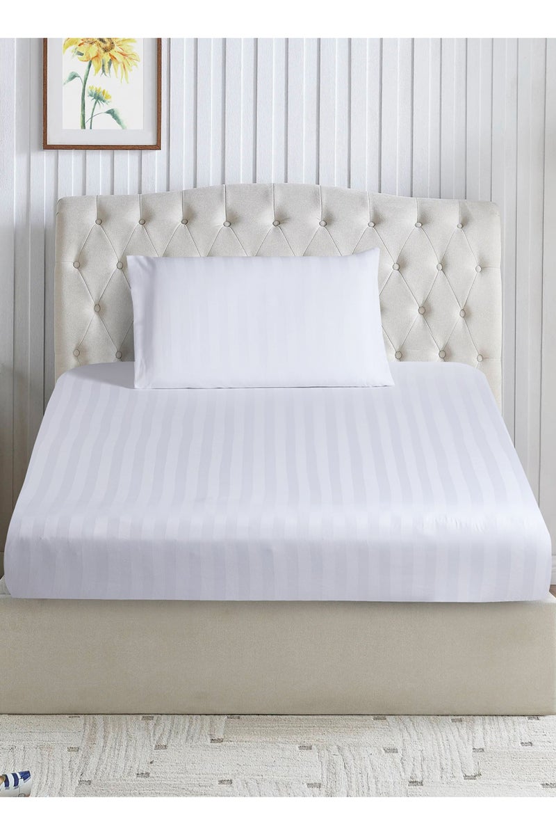 Donetella 2-Piece Striped Bedding Set – Twin Fitted Sheet 120x200+30 cm with All-Around Elastic & 1 Matching Pillowcases - Image 1