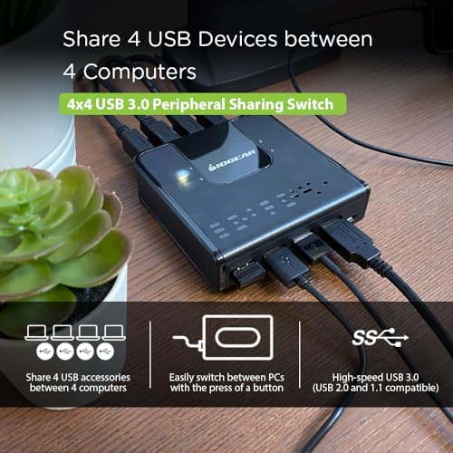 IOGEAR 4x4 USB 3.0 Peripheral Sharing Switch - Share 4 USB Devices Between 4 Computers - LED Indicators - Cables & Remote Included - PC - MAC - Printer - Scanner - Mouse/Keyboard and More - GUS434 - Image 3