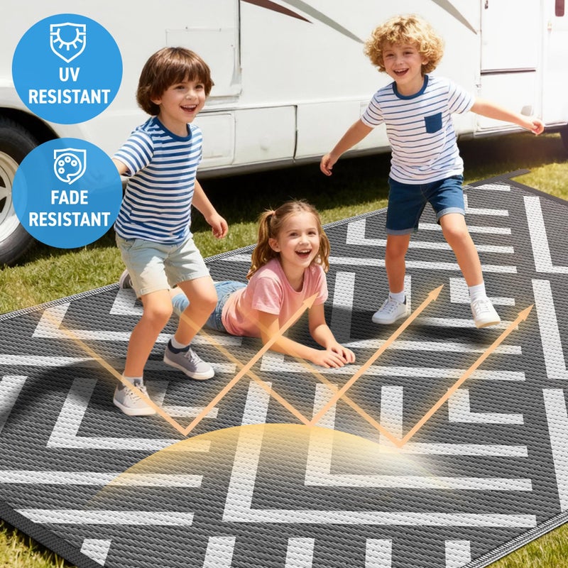 Kohree Outdoor Rug 9x12 Reversible, Waterproof Outdoor Plastic Straw Rug RV Patio Mat, Non-Slip Easy-Cleaning RV Outdoor Mat Carpet for Deck, Patio, Camping, Balcony, Deck, Backyard (Grey & White) - Image 4