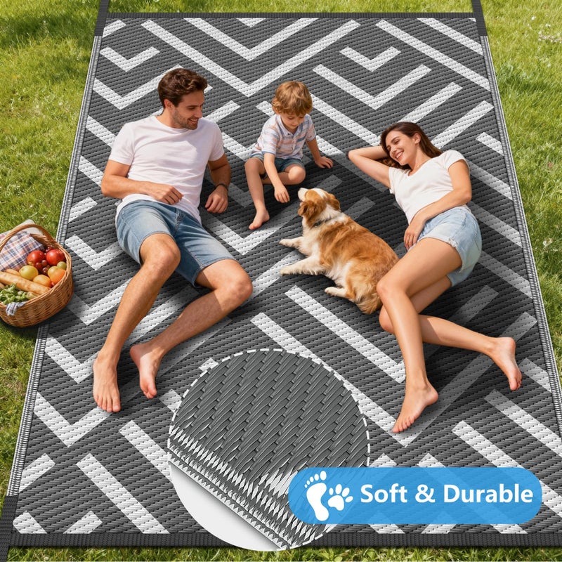 Kohree Outdoor Rug 9x12 Reversible, Waterproof Outdoor Plastic Straw Rug RV Patio Mat, Non-Slip Easy-Cleaning RV Outdoor Mat Carpet for Deck, Patio, Camping, Balcony, Deck, Backyard (Grey & White) - Image 5