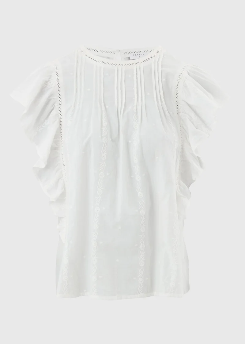 ماتلان White Dobby Ruffle Sleeve Blouse