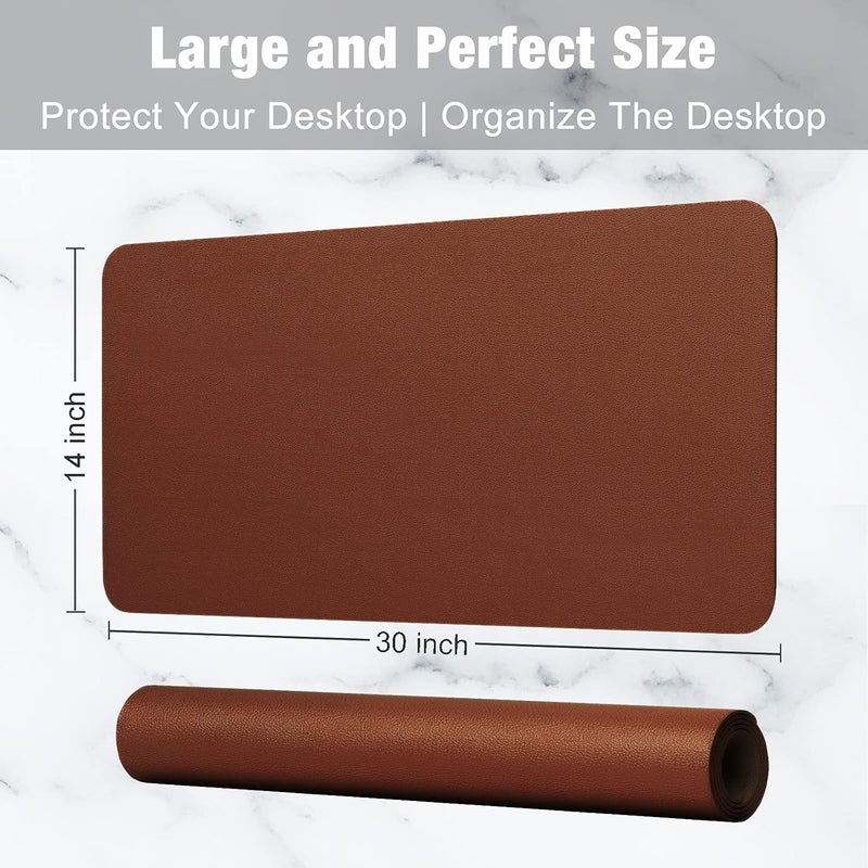 Hsurbtra Desk Pad, 30" x 14" PU Leather Desk Mat, XL Extended Mouse Pad, Waterproof Desk Blotter Protector, Ultra Thin Large Laptop Keyboard Mat, Non-Slip Desk Writing Pad for Office Home, Brown - Image 3