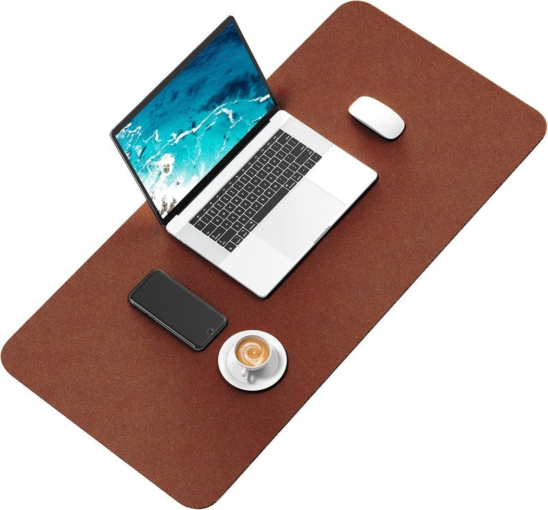 Hsurbtra Desk Pad, 30" x 14" PU Leather Desk Mat, XL Extended Mouse Pad, Waterproof Desk Blotter Protector, Ultra Thin Large Laptop Keyboard Mat, Non-Slip Desk Writing Pad for Office Home, Brown - Image 2