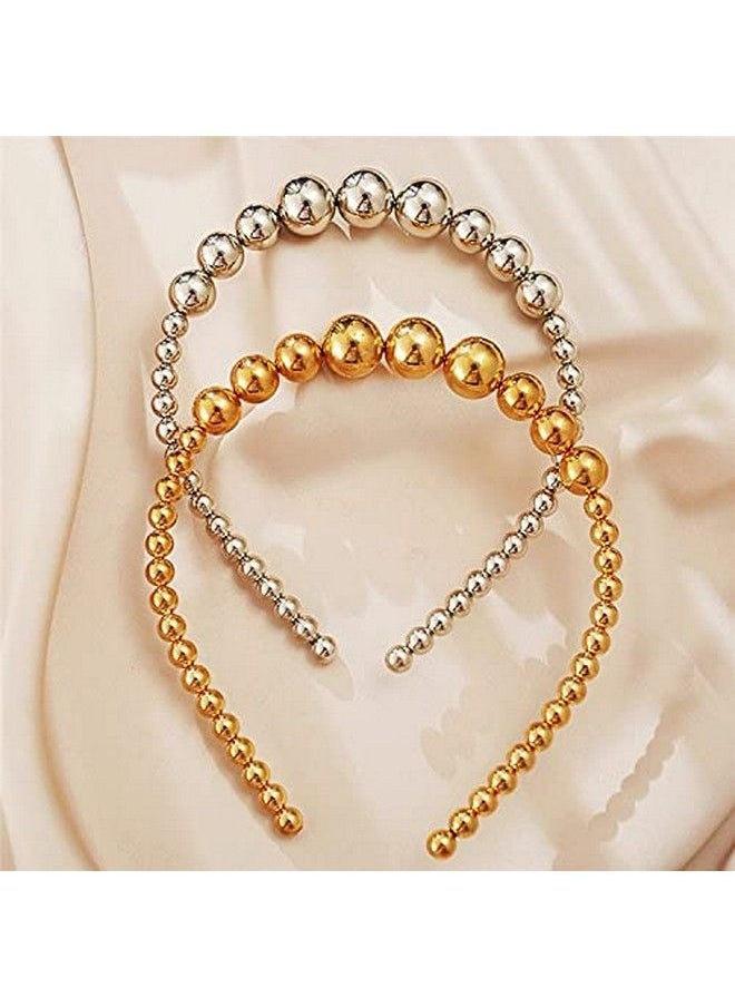 El Regalo - 2 Pcs Pearls Bridal Headband Set ; Fancy Metallic Golden & Silver Beads Pearls Hairbands For Girls/Teens & Women Girls Bridal Party Hair Accessories - Image 1