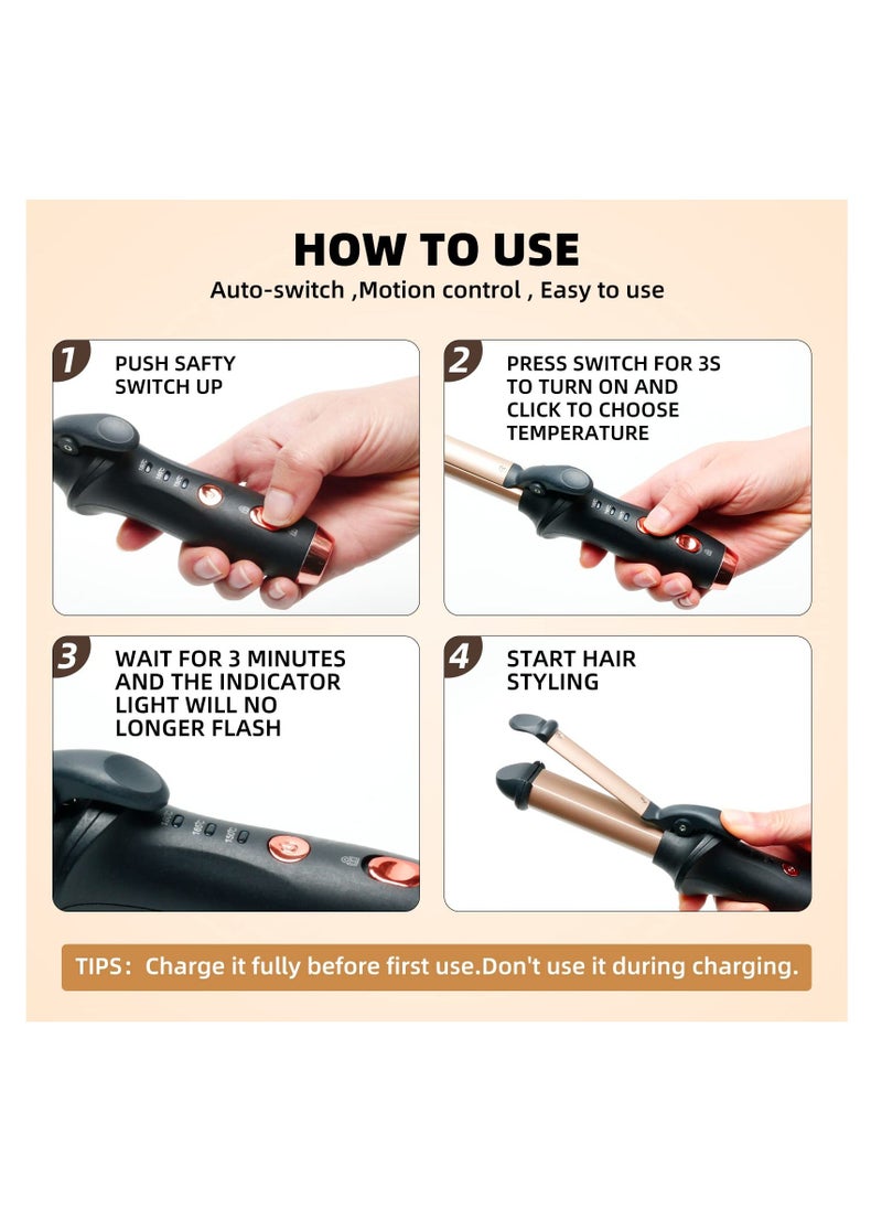 Y&D - Mini Curling Wand, Travel Hair Curler, USB Rechargeable, 1-Inch Cordless Portable Lightweight with Ceramic Coating 3 Temperature Levels, for Long& Short - Image 1