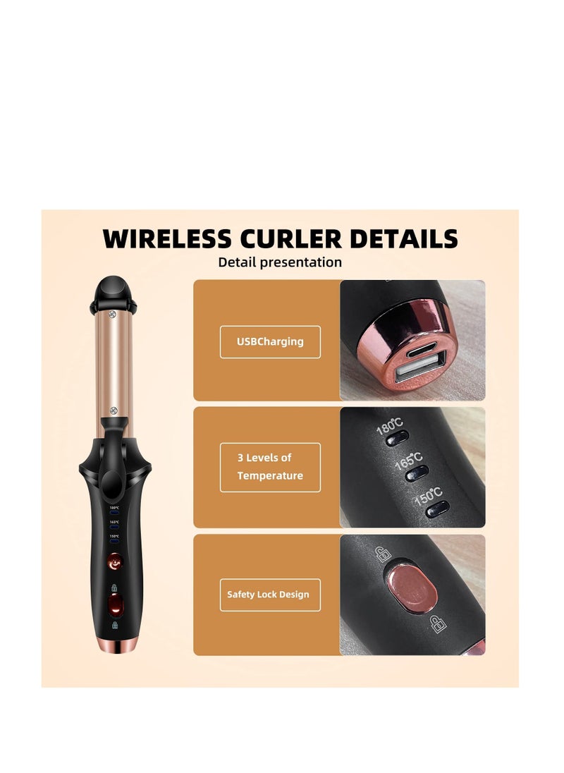 Y&D - Mini Curling Wand, Travel Hair Curler, USB Rechargeable, 1-Inch Cordless Portable Lightweight with Ceramic Coating 3 Temperature Levels, for Long& Short - Image 1