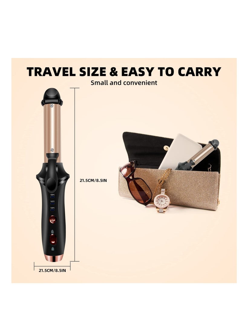 Y&D - Mini Curling Wand, Travel Hair Curler, USB Rechargeable, 1-Inch Cordless Portable Lightweight with Ceramic Coating 3 Temperature Levels, for Long& Short - Image 1