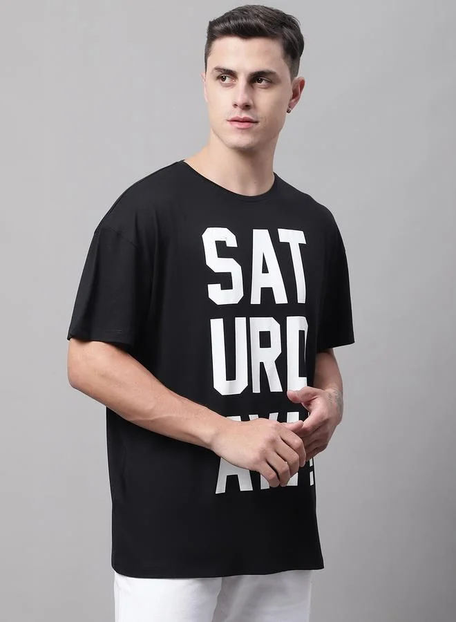Styli Men Black Graphic Print Oversized T-Shirt By Door74