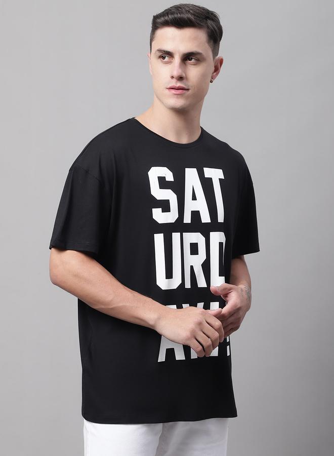 تايك تو تيشيرت رجالي أسود بطباعة جرافيك مقاس كبير من دور - Image 4