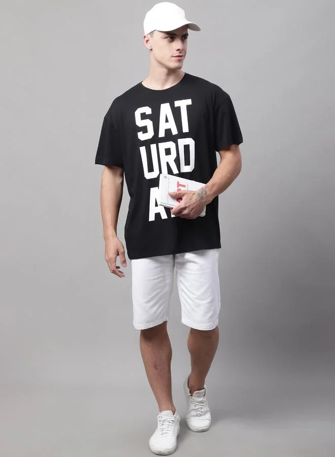 Styli Men Black Graphic Print Oversized T-Shirt By Door74