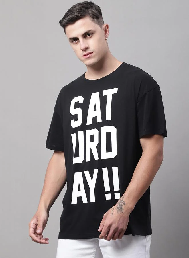 Styli Men Black Graphic Print Oversized T-Shirt By Door74