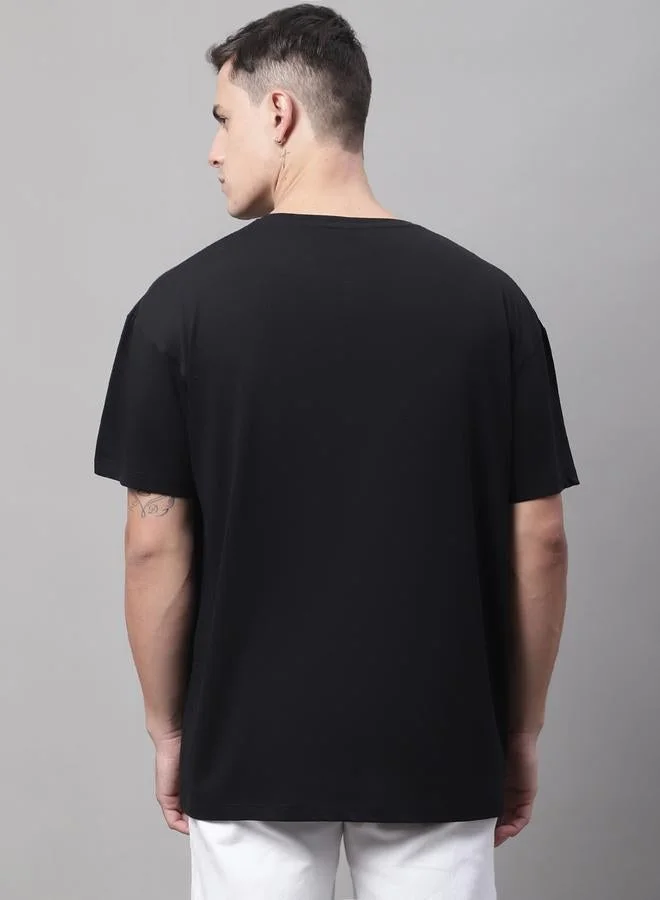 تايك تو تيشيرت رجالي أسود بطباعة جرافيك مقاس كبير من دور