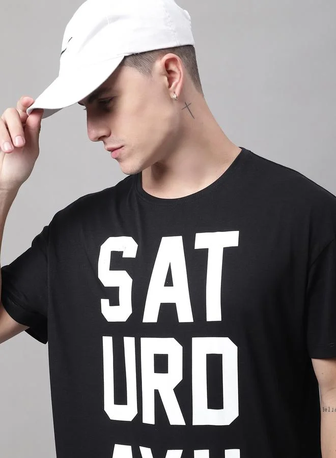Take Two Black Men Black Graphic Print Oversized T-Shirt By Door74 for Men | Best Price UAE