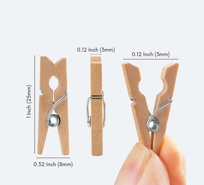 Prescent 2.5 cm Beige Brown Color 50 pc Mini Wooden Clothespin Photo Paper Clips for Crafts, Decoration and DIY Projects (50) - Image 3
