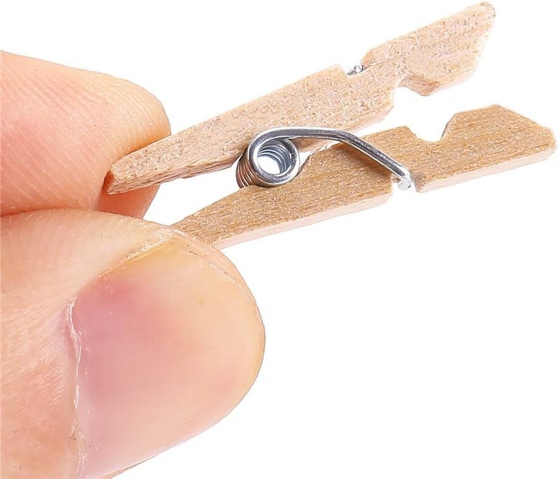 Prescent 2.5 cm Beige Brown Color 50 pc Mini Wooden Clothespin Photo Paper Clips for Crafts, Decoration and DIY Projects (50) - Image 2