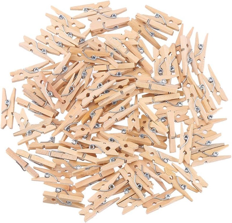 Prescent 2.5 cm Beige Brown Color 50 pc Mini Wooden Clothespin Photo Paper Clips for Crafts, Decoration and DIY Projects (50) - Image 1