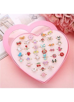 DURKU 36pcs Children Kids Little Girl gift, Jewelry Adjustable Rings in Box, Girl Pretend Play and Dress up Rings,Random Shape and Color, little girls Gift, Valentine's Day Gift  - Image 3