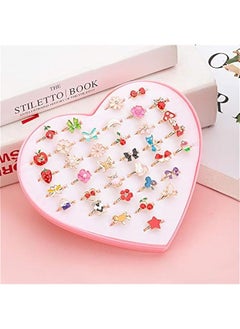 DURKU 36pcs Children Kids Little Girl gift, Jewelry Adjustable Rings in Box, Girl Pretend Play and Dress up Rings,Random Shape and Color, little girls Gift, Valentine's Day Gift  - Image 4