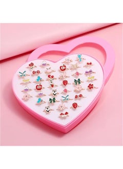 DURKU 36pcs Children Kids Little Girl gift, Jewelry Adjustable Rings in Box, Girl Pretend Play and Dress up Rings,Random Shape and Color, little girls Gift, Valentine's Day Gift  - Image 2