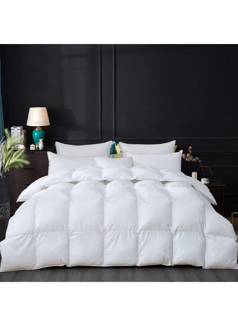 Egyptian Bedding Luxurious AllSeason Goose Down Feather Fiber Comforter King Size Duvet Insert Premium White Solid Plain Design Premium Baffle Box 100 Egyptian Cotton 80 oz Fill Weight 