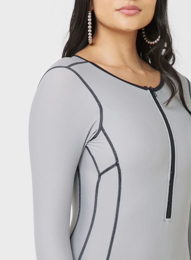 FRWD Long Sleeve Zippered Swimsuit