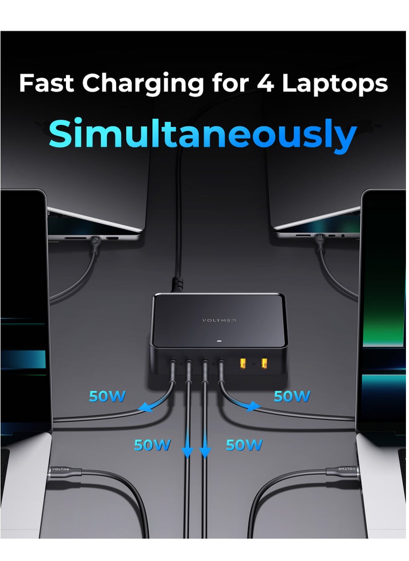 VOLTME - 240W 6-Port USB-C Charger GaN PD140W Fast Charging Station Hub with 1.5 Meter AC Cable, USB-C & USB-A Wall Plug Power Adapter for MacBook Pro/Air, Dell, Steam Deck, iPhone 16/15/14/13, Samsung Galaxy S24/S23, Pixel, Android Devices, Type-C Laptops, Tablets, and More – Multiport Fast Charging (Black) - Image 1