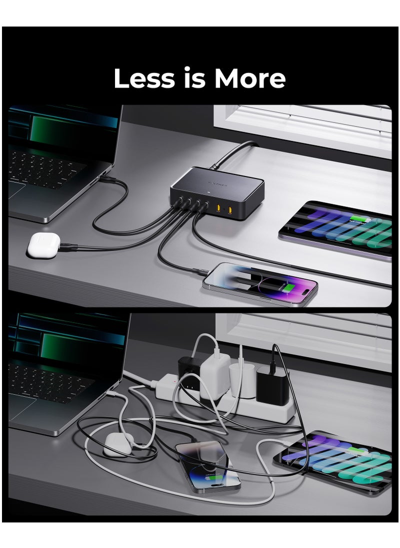 VOLTME - 240W 6-Port USB-C Charger GaN PD140W Fast Charging Station Hub with 1.5 Meter AC Cable, USB-C & USB-A Wall Plug Power Adapter for MacBook Pro/Air, Dell, Steam Deck, iPhone 16/15/14/13, Samsung Galaxy S24/S23, Pixel, Android Devices, Type-C Laptops, Tablets, and More – Multiport Fast Charging (Black) - Image 1