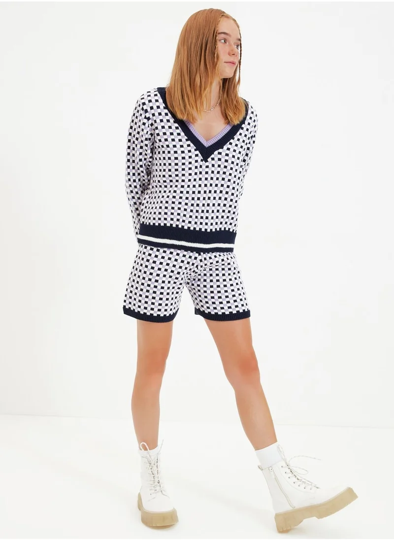 ترينديول Checked Knitted Top & Shorts Set