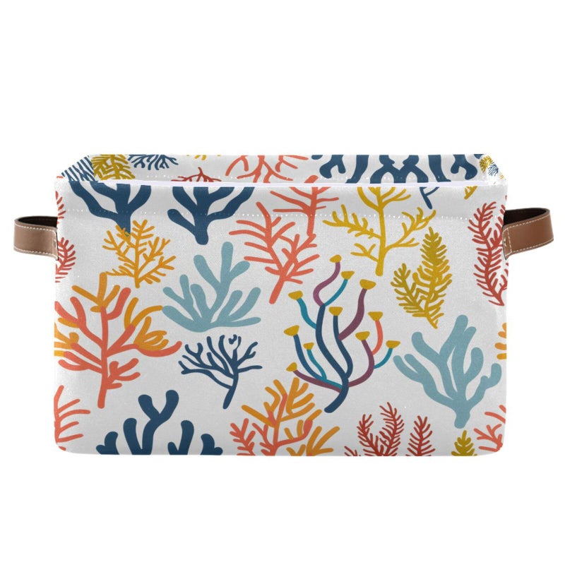 Bolaz Large Storage Basket Sea Corals and Seaweed Foldable Storage Box Organizer Bins with Handles for Bedroom Home Office - Image 2