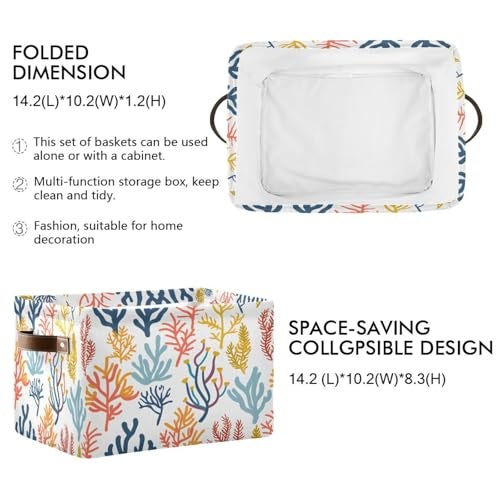 Bolaz Large Storage Basket Sea Corals and Seaweed Foldable Storage Box Organizer Bins with Handles for Bedroom Home Office - Image 3