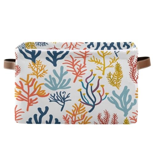 Bolaz Large Storage Basket Sea Corals and Seaweed Foldable Storage Box Organizer Bins with Handles for Bedroom Home Office - Image 1