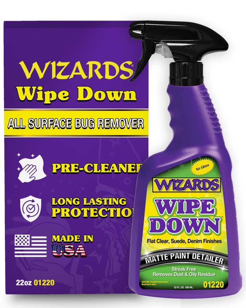 Wizards - Wipe Down Quick Detailer Spray - Matte Finish Cleaning Solution - Effortless On-The-Go Detailing for Flat, Suede, and Denim Surfaces - Professional Auto and Motorcycle Care Essential - 22 Oz - Image 1